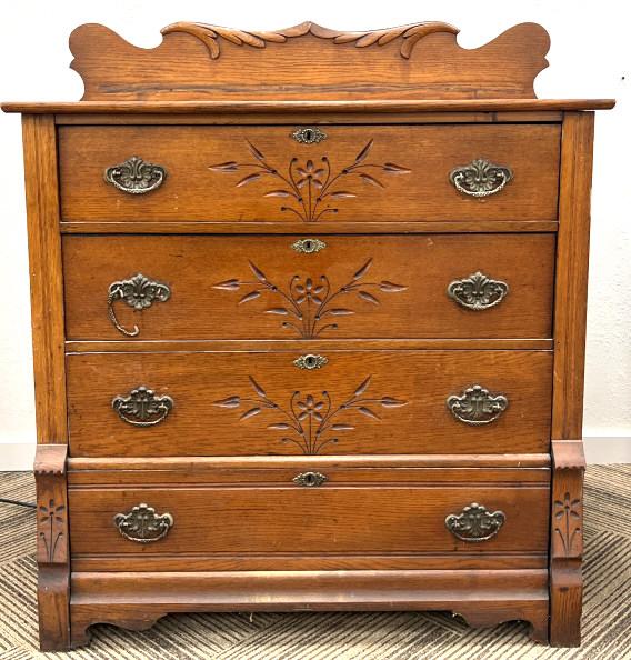 Antique Mid-Century Engraved Dresser