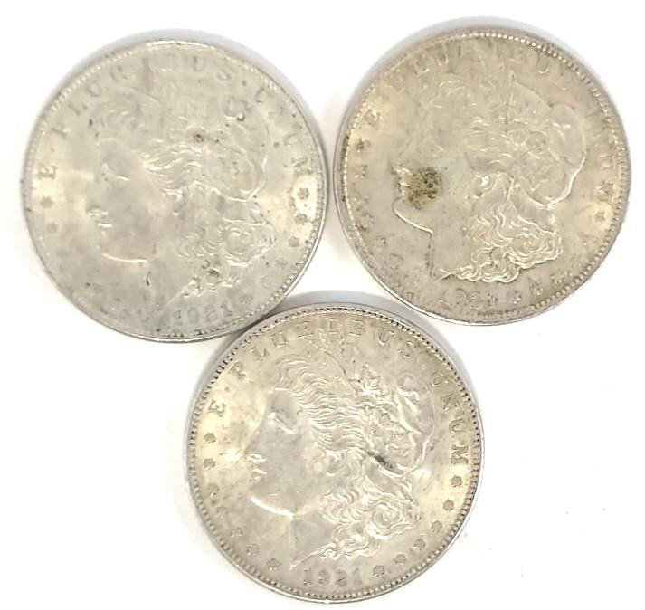 (3) 1921 U.S. Morgan Silver Dollars