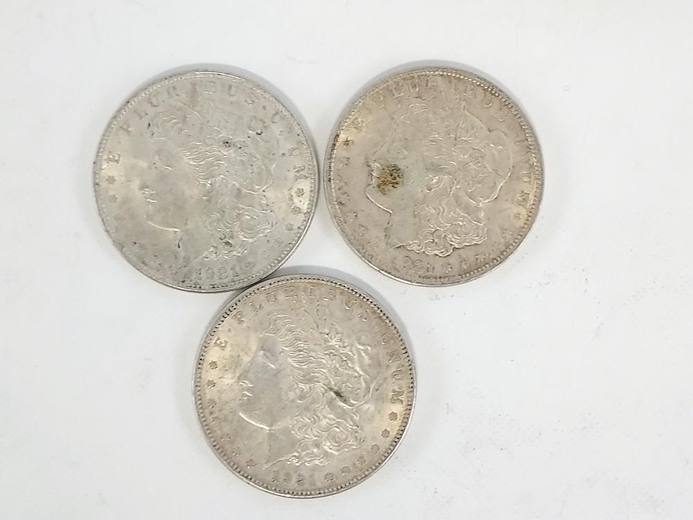(3) 1921 U.S. Morgan Silver Dollars