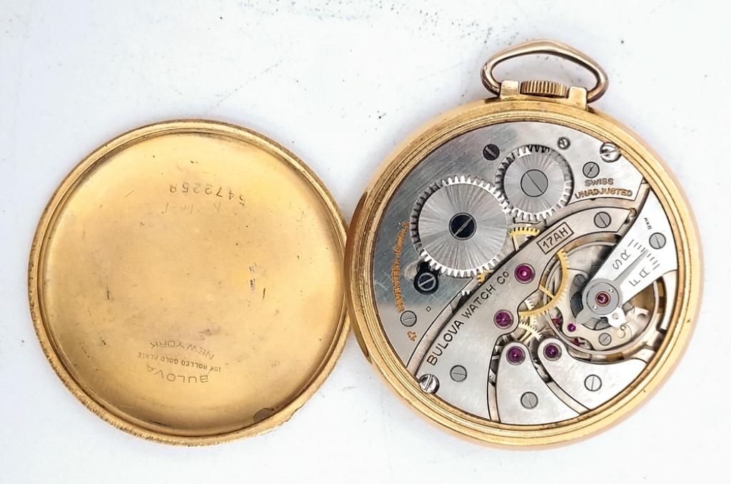 1940's Bulova 17AH Movement Open Face Pocket Watch