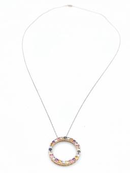 10K Yellow Gold Multi-Colored Gem Circle Necklace