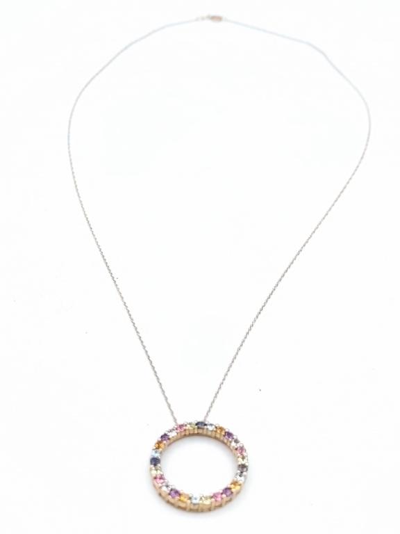 10K Yellow Gold Multi-Colored Gem Circle Necklace