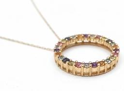 10K Yellow Gold Multi-Colored Gem Circle Necklace