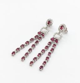 Platinum Genuine Ruby & Diamond Dangle Earrings