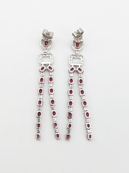 Platinum Genuine Ruby & Diamond Dangle Earrings