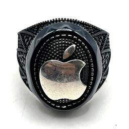 Sterling Silver and Onyx Apple Men's Ring