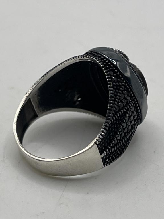 Sterling Silver and Onyx Apple Men's Ring