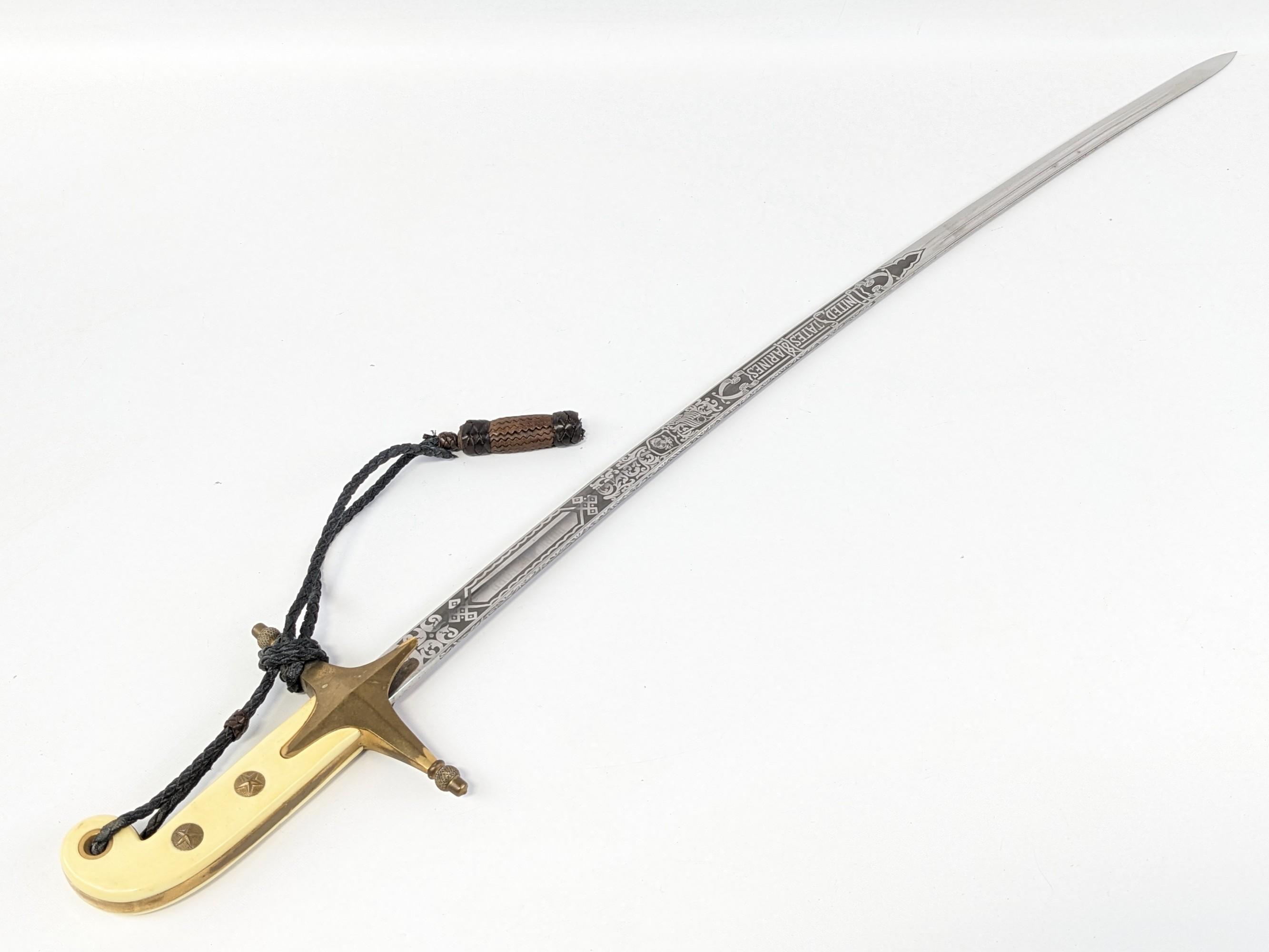 Named US Marine Corps Mameluke Style Officer Dress Sword w/ Scabbard & Case
