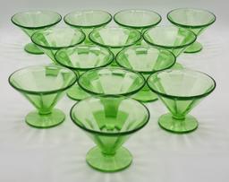 13 Pc. Federal Block Optic Uranium Depression Glass Sherbets