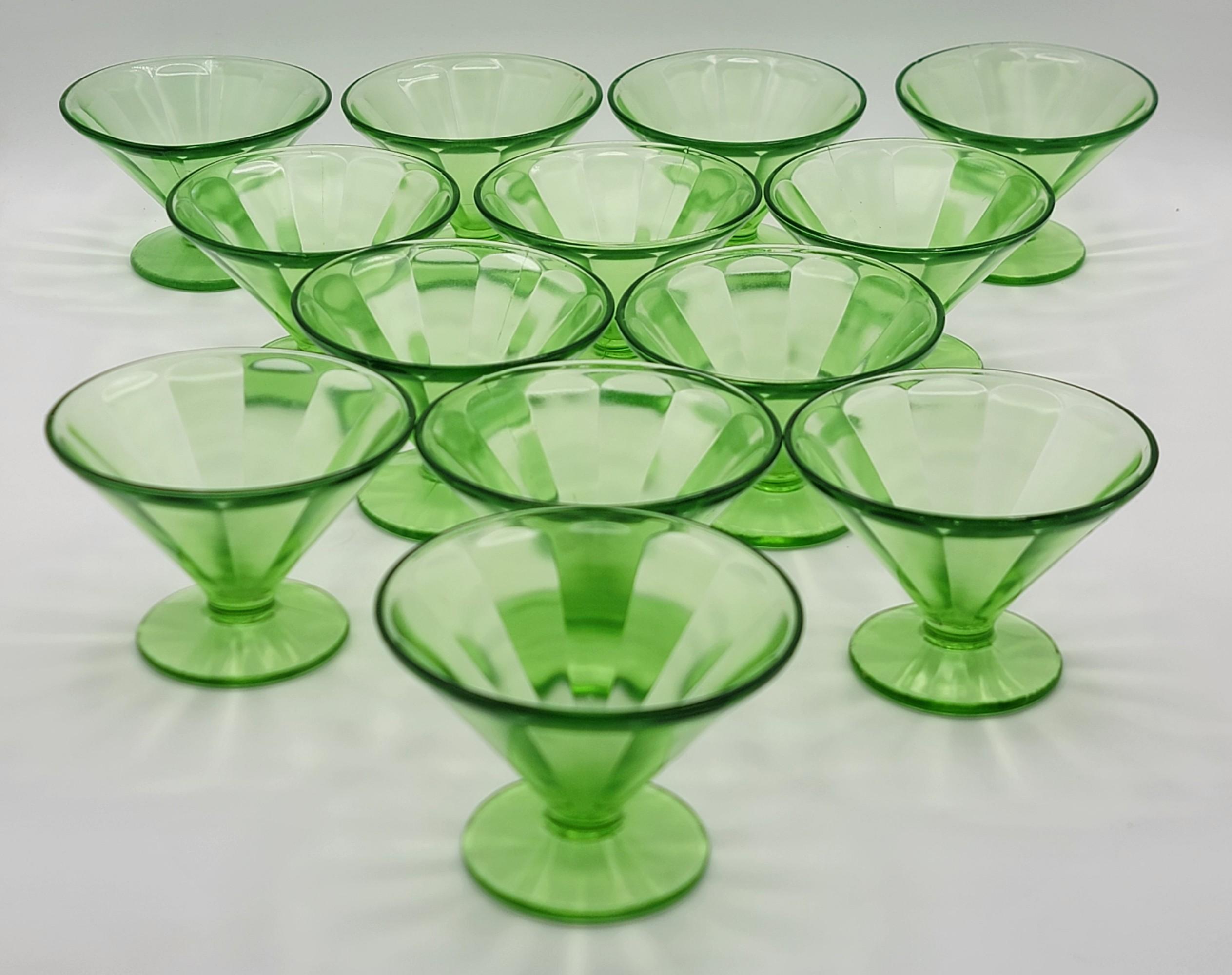 13 Pc. Federal Block Optic Uranium Depression Glass Sherbets