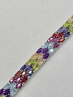 Ladies Sterling Silver Multi-Gemstone Bracelet