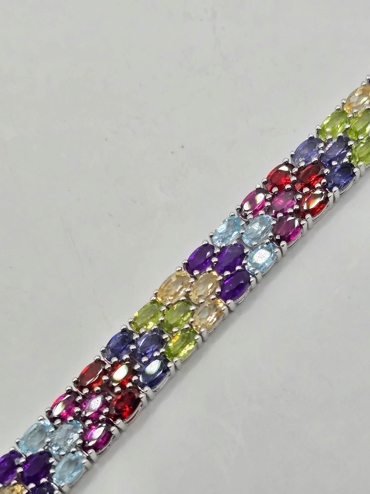 Ladies Sterling Silver Multi-Gemstone Bracelet