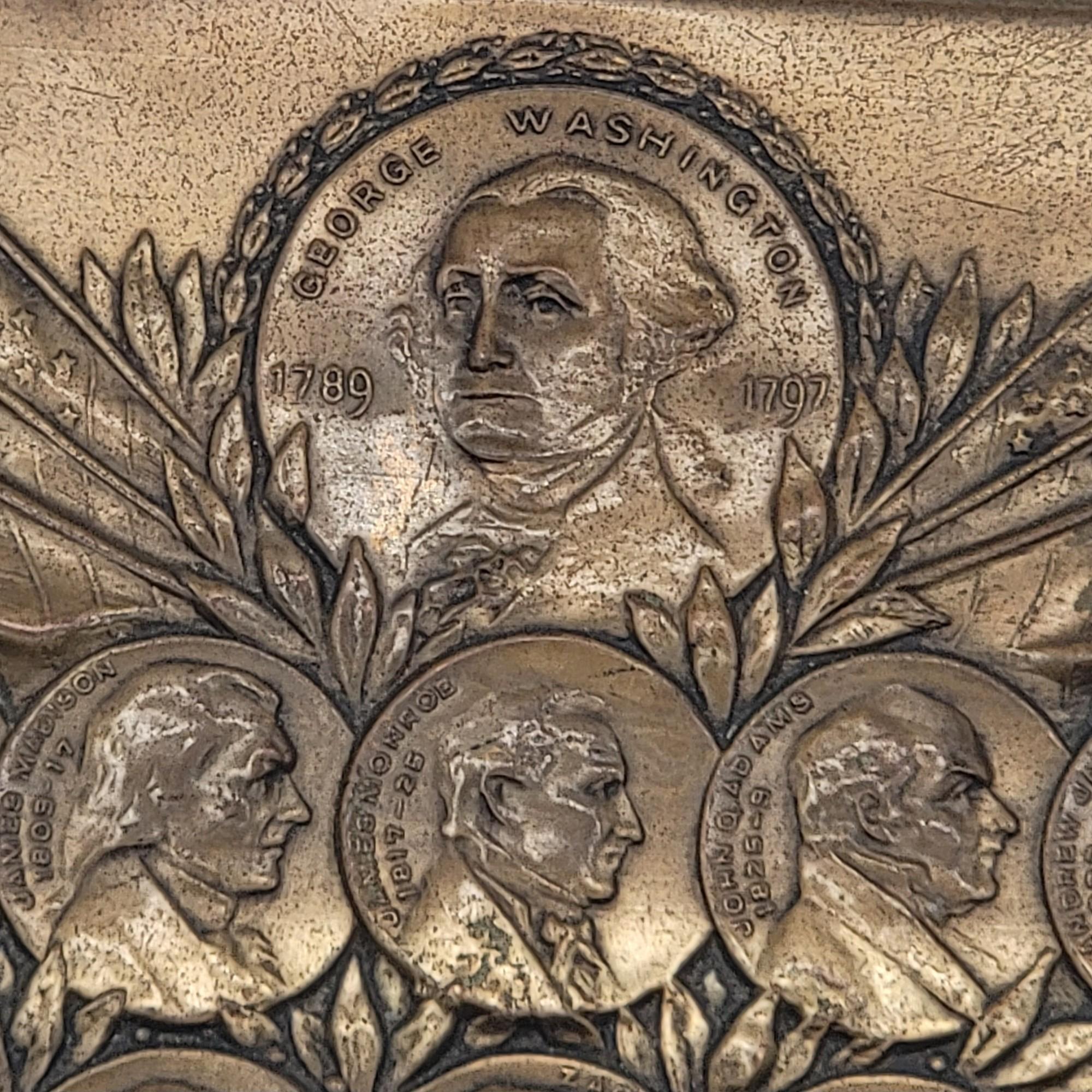 1922 Copper Plaque Of The First 29 U.S. Presidents By Abraham Eisenberg