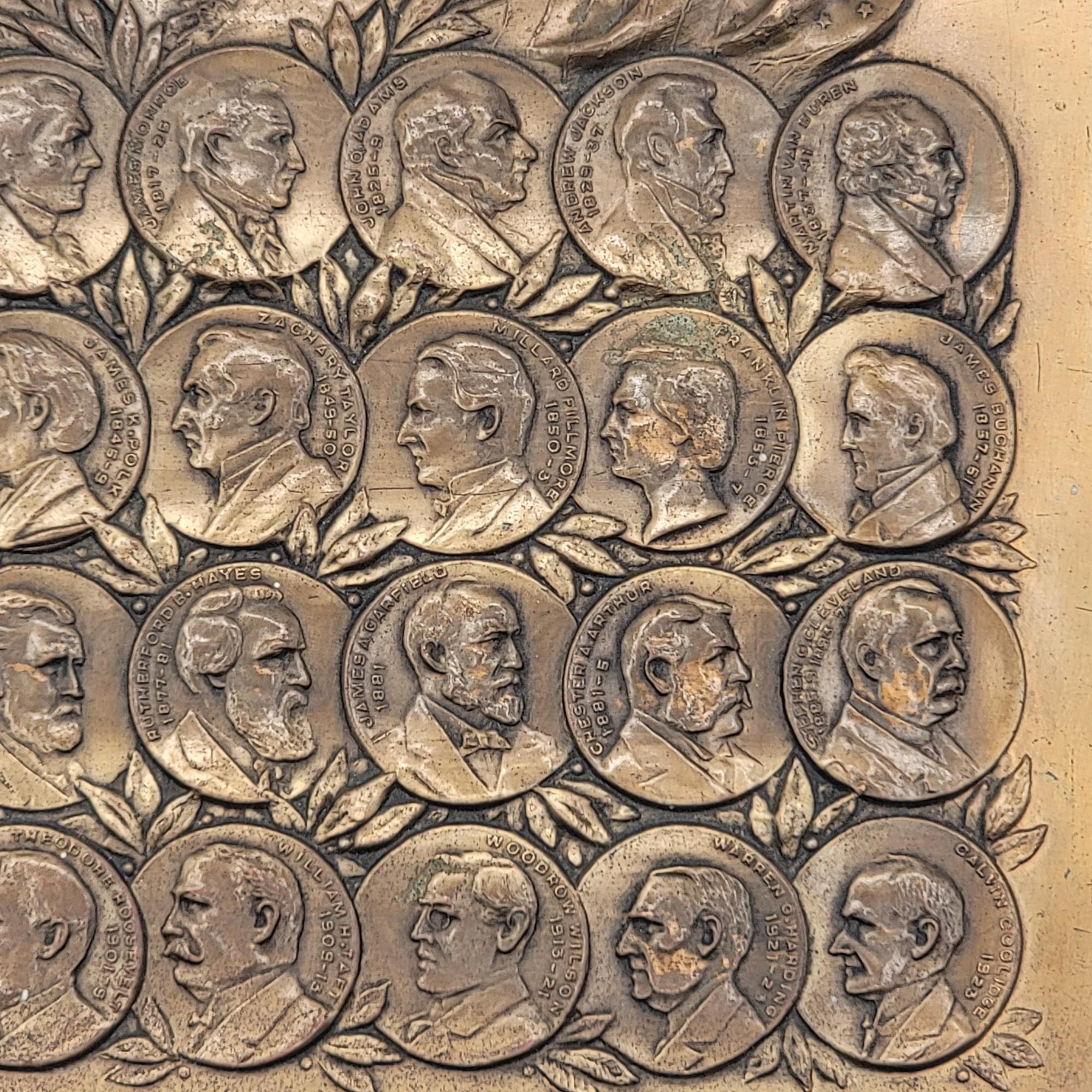 1922 Copper Plaque Of The First 29 U.S. Presidents By Abraham Eisenberg