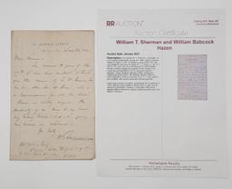 Post Civil War Letter From General William T. Sherman To General William B. Hazen