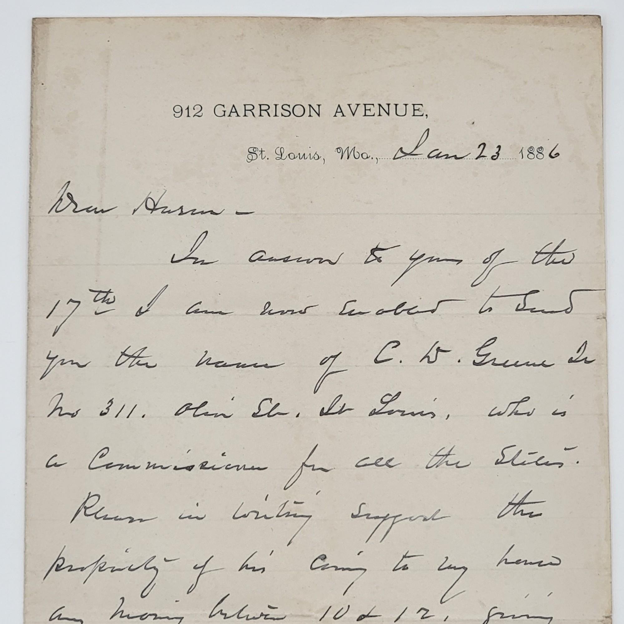 Post Civil War Letter From General William T. Sherman To General William B. Hazen