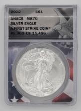 2022 American Silver Eagle Coin ANACS MS 70 First Strike