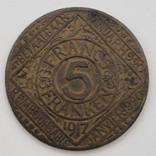 1917 Ghent Belgium 5 Francs WW1 German Occupation Coin