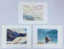 (3) Signed Oil On Canvas "Landscape & Harbor" Paintings