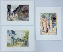 (3) Signed Oil On Canvas "City Scene" Paintings