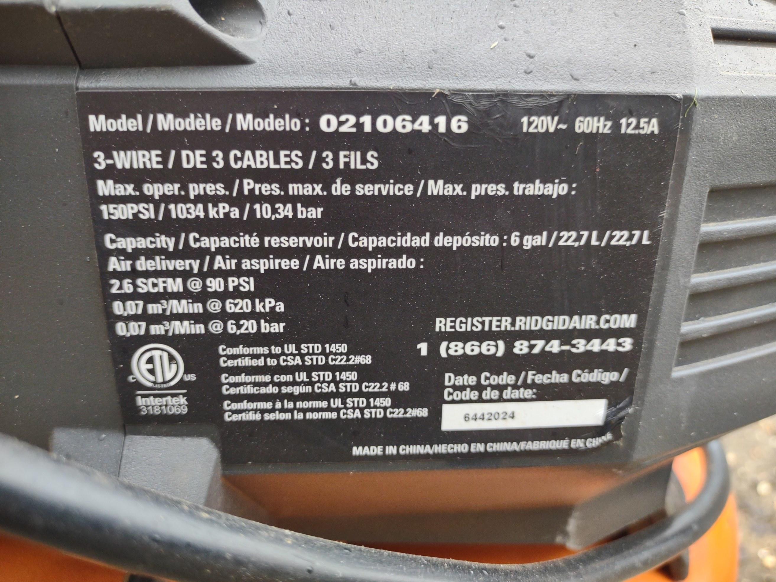 Ridgid 6-Gallon Portable Electric Pancake Air Compressor