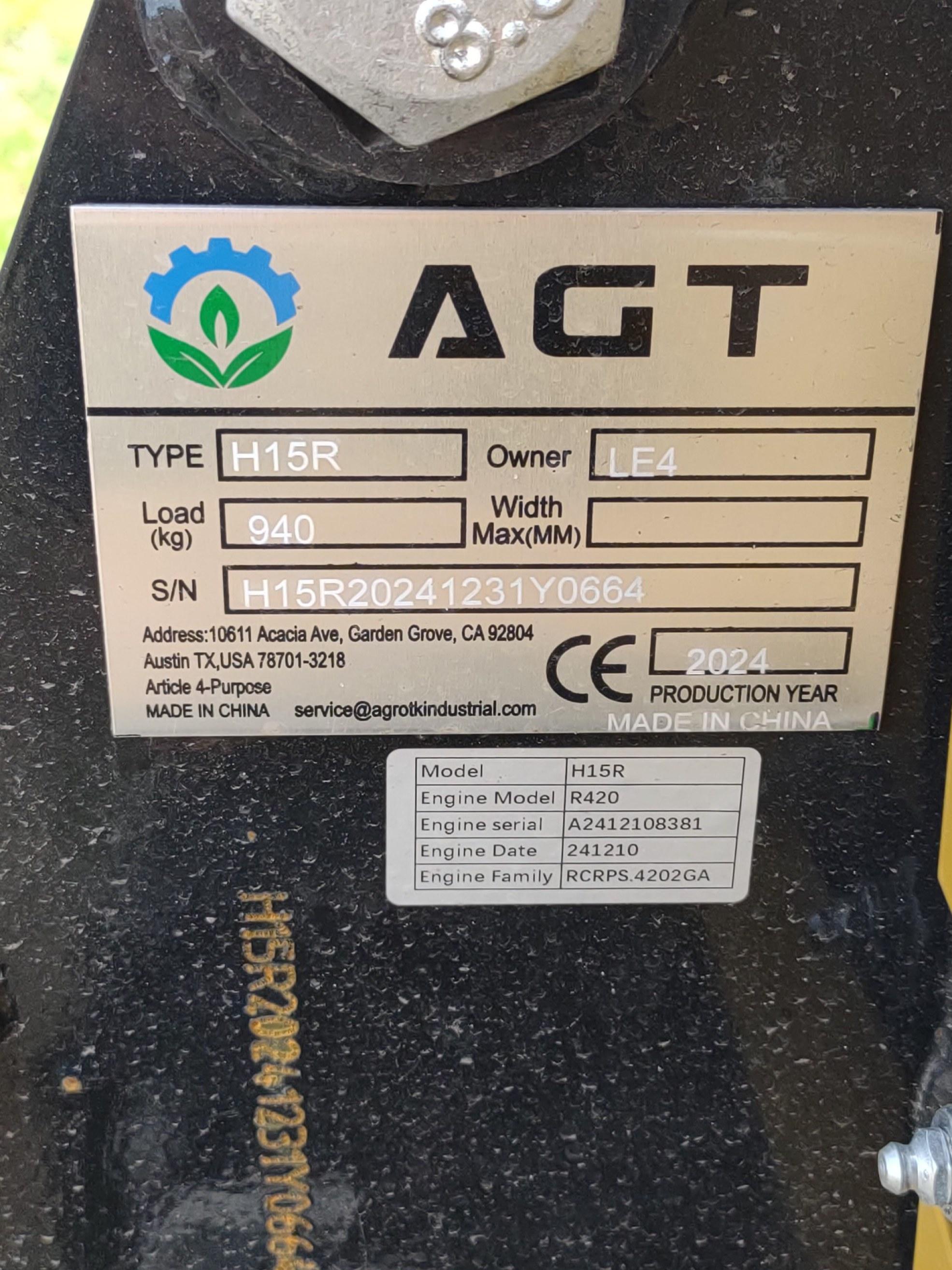 2024 AGT Industrial H15R Mini Excavator