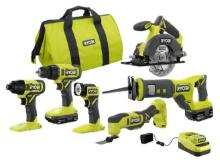 Ryobi ONE+ 18V 6-Tool Combo Kit Incl. Drill/Driver, Impact Driver, Circular Saw, Reciprocate Sa