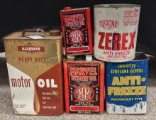 (5) Vtg Various Brand Automotive Motor Oil & Antifreeze Cans