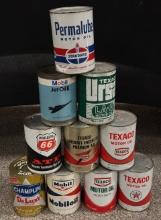 (10) Vtg 1qt Motor Oil Cans
