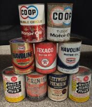 (9) Vtg Empty Motor Oil Cans