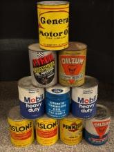 (10) Vtg Full 1qt Motor Oil Cans