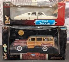 Signature 1948 Tucker & 1948 Ford Woody 1:18 Scale Die Cast Cars
