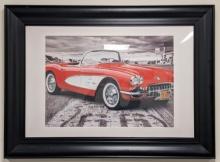 Framed Red 1956 Corvette Photograph