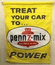 Vintage Pennzoil Penn Z-Mix Canvas Adv Banner