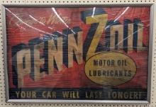 Early Pennzoil Motor Oil Cardboard Sign
