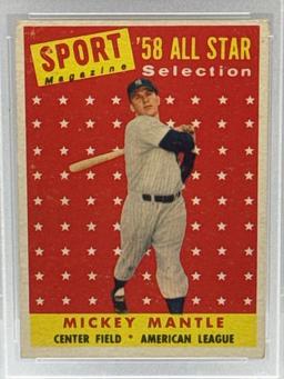 Graded 1958 Mickey Mantle All Star Topps Baseball Card EX 5