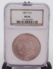 Graded 1881 s Silver Morgan $1 One Dollar Coin MS66