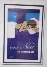 1973 Bernard Villemot ÒUne Nuit En Voiture" Lit SNCF French Railways Sleeping Cars Poster