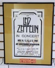 1980 Chicago Stadium LED Zeppelin Ticket and Poster .