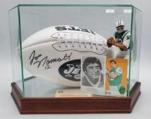 Joe Namath Signed New York Jets White Panel Football Steiner Authenticated with 1969 Topps Football