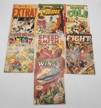 7 1950Õs Golden Age Comic Books including Wings Comics, Fight Comics, and More