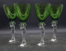 (4) Cambridge Nude Stem Green Glass Water Goblets