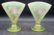 (2) Fenton Hydrangeas Yellow Topaz Opalescent Uranium Vase