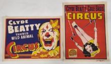2) Vintage Clyde Beatty Cole Bros Circus Posters