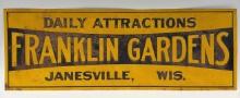 Vintage SST Franklin Gardens Amusement Park Janesville Wisconsin Sign
