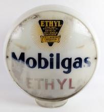 Early Mobilgas Ethyl Gas Pump Globe w/ Milk Glass Body