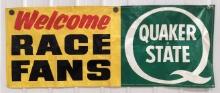 Vintage Quaker State Oil Speedway Welcome Race Fans Banner