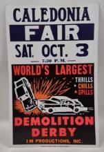 Vintage Caledonia Fair Demolition Derby Cardboard Advertising Sign