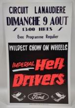 Vintage French Ford Imperial Hell Drivers Demolition Derby Cardboard Advertising Sign