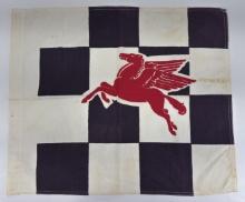 Vintage Mobil Racing Cloth Checkered Flag w/ Pegasus Graphic